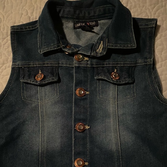 Limited Too Girls Jean Vest with Copper Bling Button Front - Picture 4 of 5